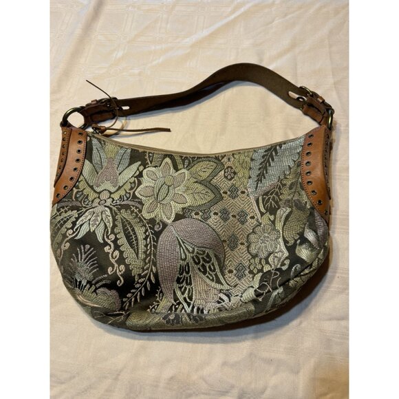 Fossil Vintage Floral Tapestry Shoulder Bag With Leather Strap & Brass Studs - Picture 2 of 6